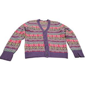 John Smedley Fair Isle Wool Cardigan Women L Luxury British Knit Sweater